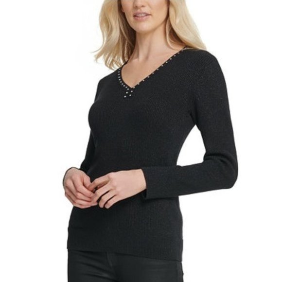 DKNY Metallic-Threaded Embellished Sweater - Picture 1 of 7